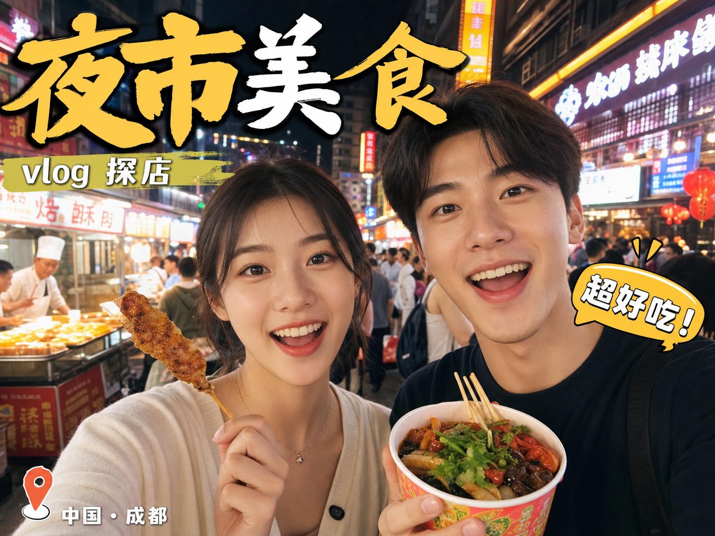 抖荫短视频-【抖荫短视频】成都夜市美食探店传媒Vlog，超好吃！